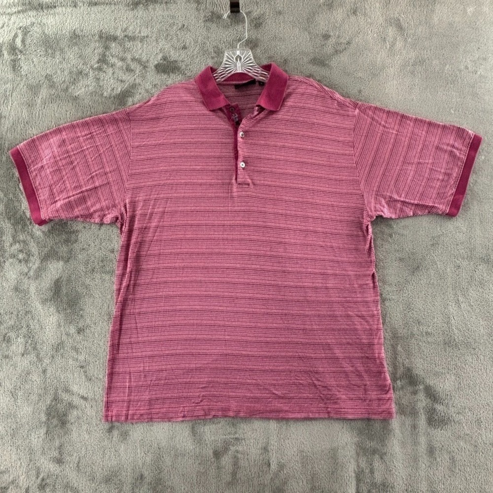 Bobby‎ Jones Golf Polo Mens L Pink Check Stripe Italy Short Sleeve Shirt Vintage